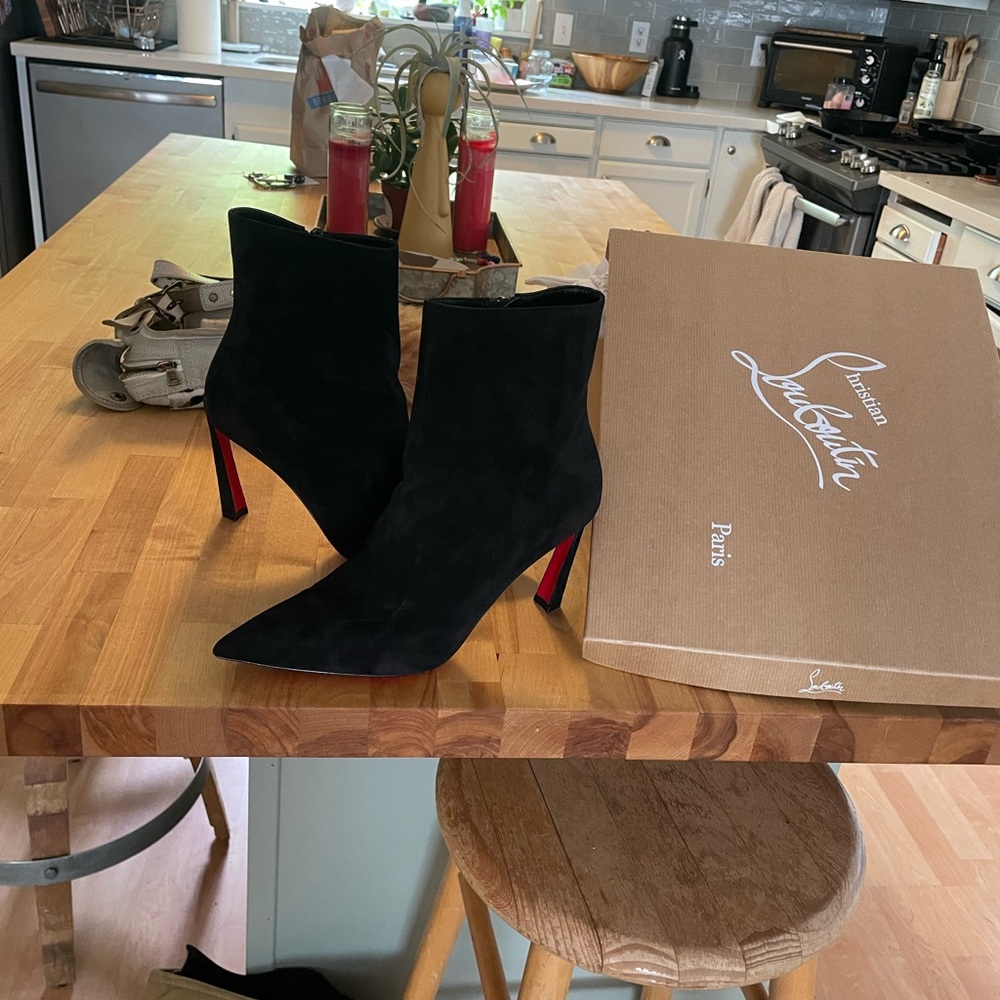 Christian Louboutin Black Suede Heeled Boots